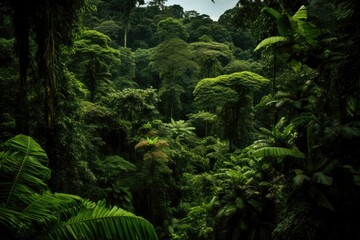 Fototapeta premium Verdant jungles shelter diverse life forms, canopy teems with vitality.