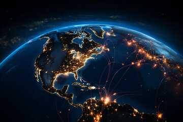 Illustration of global network connection over planet Earth - obrazy, fototapety, plakaty