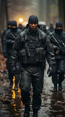 Fototapeta premium secret service agents and government employees outside, a troop group on a war mission.