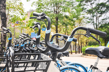 Fototapeta premium Close-up of the shared bikes.China's bike sharing boom in charts. 