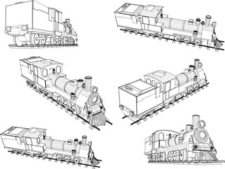 Vector sketch illustration of vintage old model steam locomotive train design