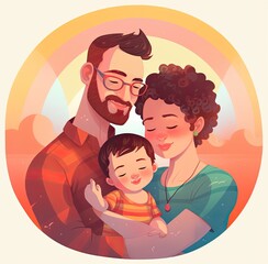 Family love parenthood baby concept. Parents spend happy moments with the newborn child.
