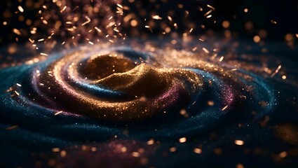 Spiral, swirling glittery metallic powder abstract 3d background 