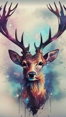 deer in the heaven abstract art, watercolor