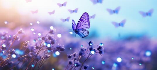 Purple butterfly herd. Generative AI technology.