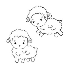 Fototapeta premium Cute outline lamb. Hand drawn doodle sketch sheep isolated on white background. Funny Farm animal for coloring book