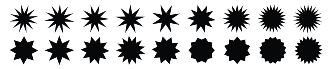 Star burst sticker vector set. Black flat price tags explosion silhouettes, starburst retro sale badge. Star blank label, stickers emblem. Special offer price tag