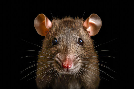 Portrait of a brown rat on a black background close-up