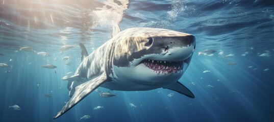 White shark hunting for prey. Generative AI technology.