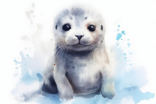 Baby Seals Cute Watercolor Art Style
