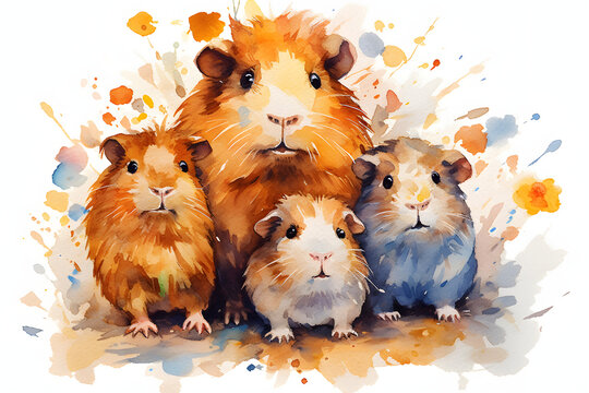 Guinea Pigs Cute Watercolor Art Style