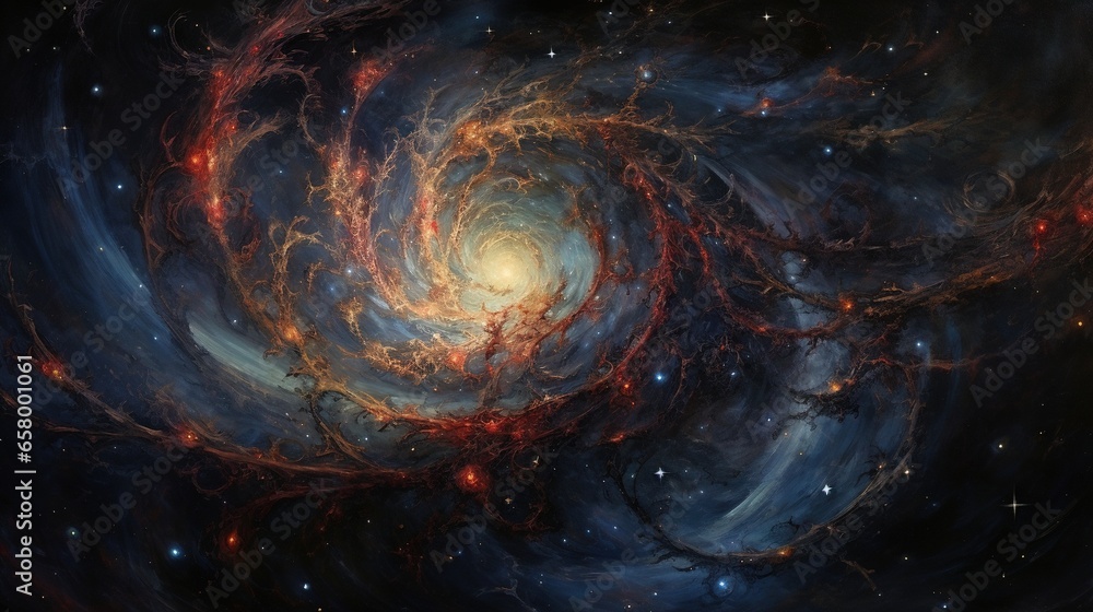 Poster a very large and colorful spiral shaped object in the sky. generative ai