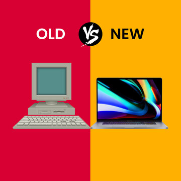 Old vs new technology, old computer and MacBook