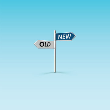 Old vs new sign board concept with blue gradient background vector