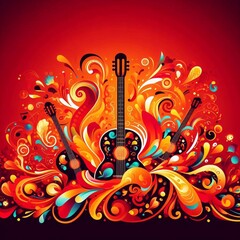flamenco guitars and exuberant dancing musical notes