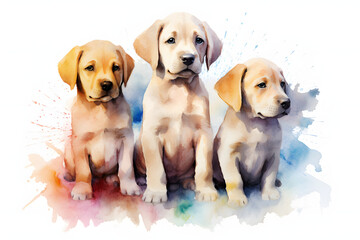 Puppies Cute Watercolor Art Style