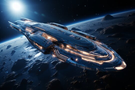 Hyper-speed spaceship zooming through a starry galaxy PNG Cutout, Generative AI.