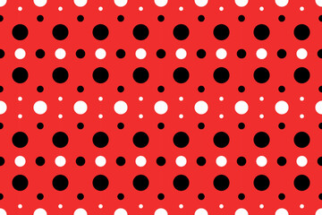 Vector of white and black cycles on red background. Seamless pattern for card, wallpaper, wrapping paper, cover skin, banner, carpet, shirt, textile.