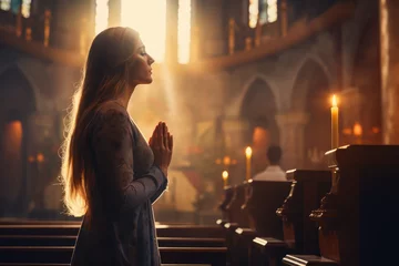 Foto op Plexiglas Prayer, christian and worship with woman in church for god © Kien