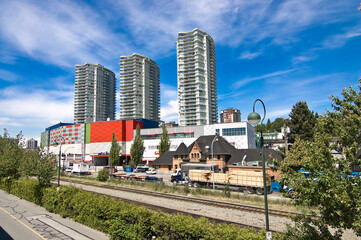 City of New Westminster and its buildings on a summer afternoon near the Sky Train station, British Columbia, CANADA.