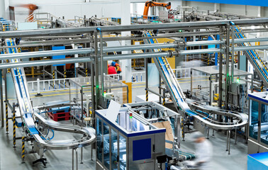 Production line in milk factory