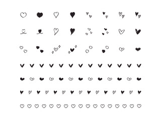 Obraz premium 手書きのハートの飾り罫・アイコンのセット 黒 白黒 ベクター Hand drawn heart line and icon set