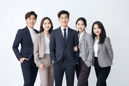 Portrait of successful group of Asian business people looking at camera. Portrait of happy businessmen and satisfied businesswomen standing as a team. Generative AI.