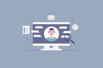 Company agent providing online customer support, Email, phone, chat support for 24*7, digital communication, Company representative resolving customer problem online, vector illustration background.