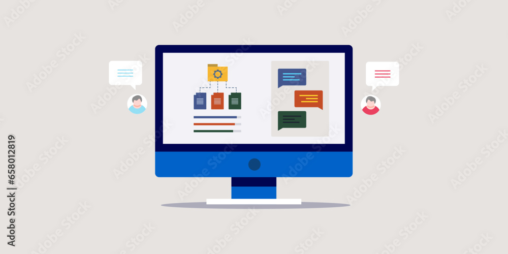 Poster project management and team collaboration software tool, digital communication with organise task, d
