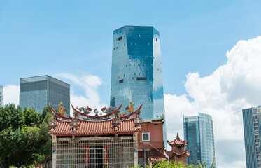 Modern buildings and ancient architecture in the city