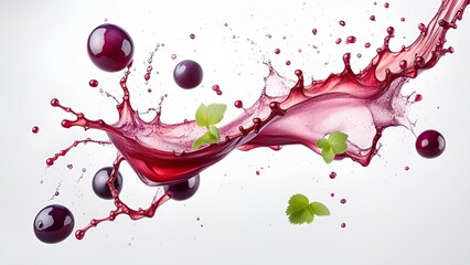 Pouring and splashing grape juice or wine on white background. - obrazy, fototapety, plakaty
