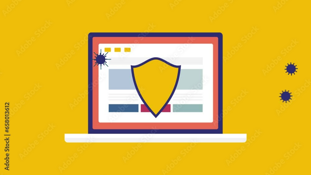 Poster antivirus software protects personal and business data on laptop, cyber security preventing hacker a