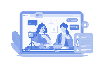 Female social media influencers doing a live stream