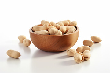 Wooden bowl filled with variety of nuts sitting on top of table. This image can be used to illustrate healthy snacking, food preparation, or natural ingredients in cooking.