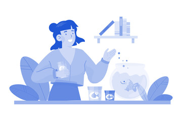 Girl caring domestic animal