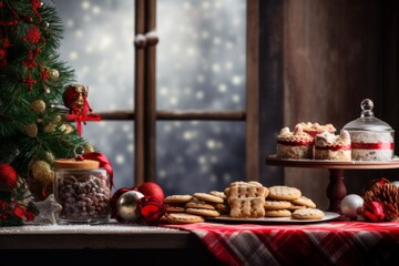 Beautifully decorated Christmas Cookies with a festive background