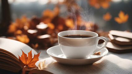 Black coffee in a ceramic mug on an autumn morning.Black coffee in a ceramic mug on an autumn morning.
