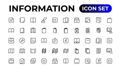 Fototapeta na wymiar Information simple minimal thin line icons.Brochure line icons set. Flyer leaflet, catalogue, booklet, magazine, letterhead, open book and other.