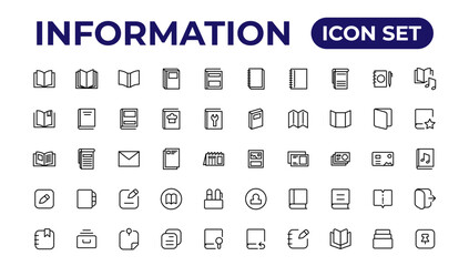 Information simple minimal thin line icons.Brochure line icons set. Flyer leaflet, catalogue, booklet, magazine, letterhead, open book and other.