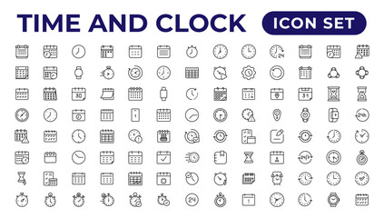 Time and clock, calendar, timer line icons. Vector linear icon set - obrazy, fototapety, plakaty
