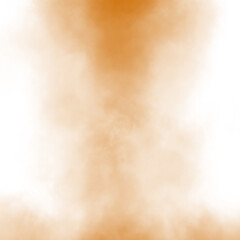 Abstract orange puffs of smoke mist overlay on transparent background pollution. Royalty high-quality free stock png of smoke mitsty fog overlays white backgrounds. Yellow smoke swirls fragments - obrazy, fototapety, plakaty