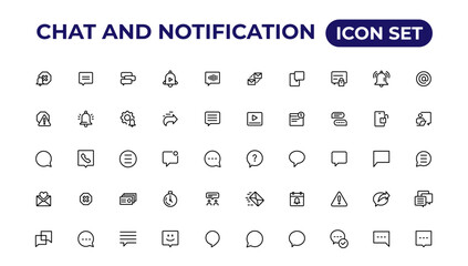 Chat and notification line icons collection. Bell, message, like, reminder, devices icons.