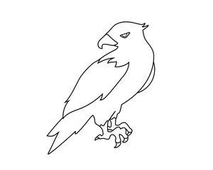 横向きの鷹のシンプルな線画イラスト