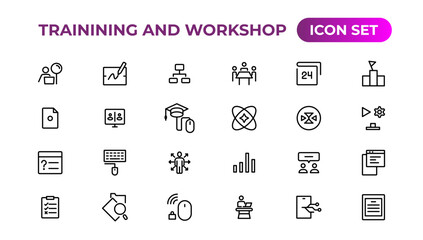 Trainining and workshop icon set. Containing team building, collaboration, teamwork.Outline icon collection.