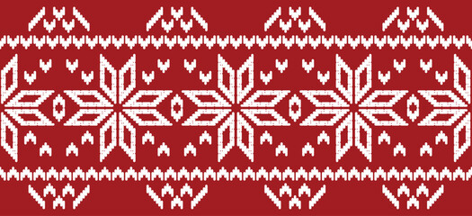 Motif Christmas ethnic handmade beautiful Ikat art. Christmas background. folk embroidery Christmas pattern, Ikat art ornament print. red, green colors. Holly, Mistletoe, poinsettia design.
