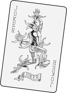 Joker card classic. joker playing card in retro style. joker card vector illustration black and white