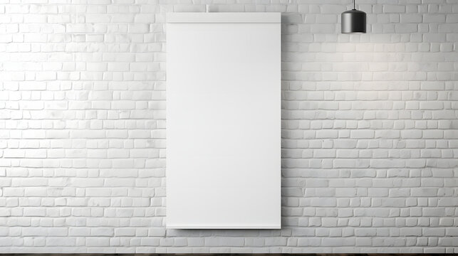 empty white poster mockup on white wall background