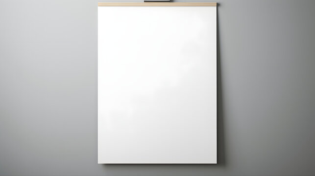 empty white poster mockup on white wall background