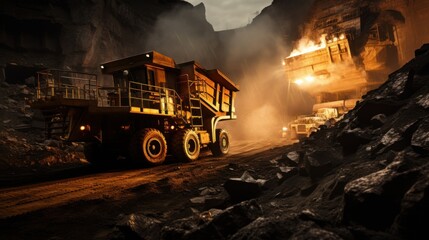 Coal is loaded onto trucks by mining machines that are operated during mining.