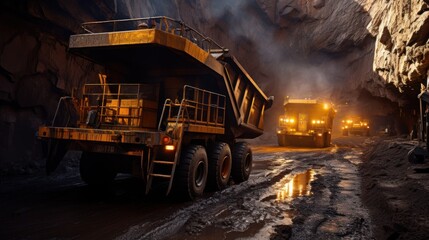 Fototapeta na wymiar Coal is loaded onto trucks by mining machines that are operated during mining.